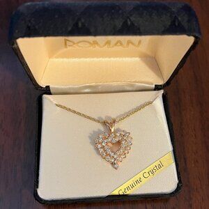 Roman Gold Tone Crystal Heart Neckless